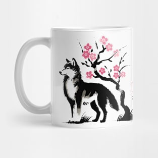 Minimalist Wolf Ink Japanese Streetwear Novelty Retro Wolf Mug